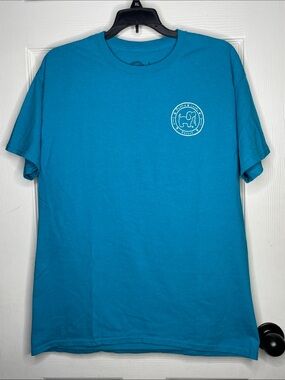 Men's Puppy Love Teal Short-Sleeve Crew Tee with Small Chest Logo. Size L